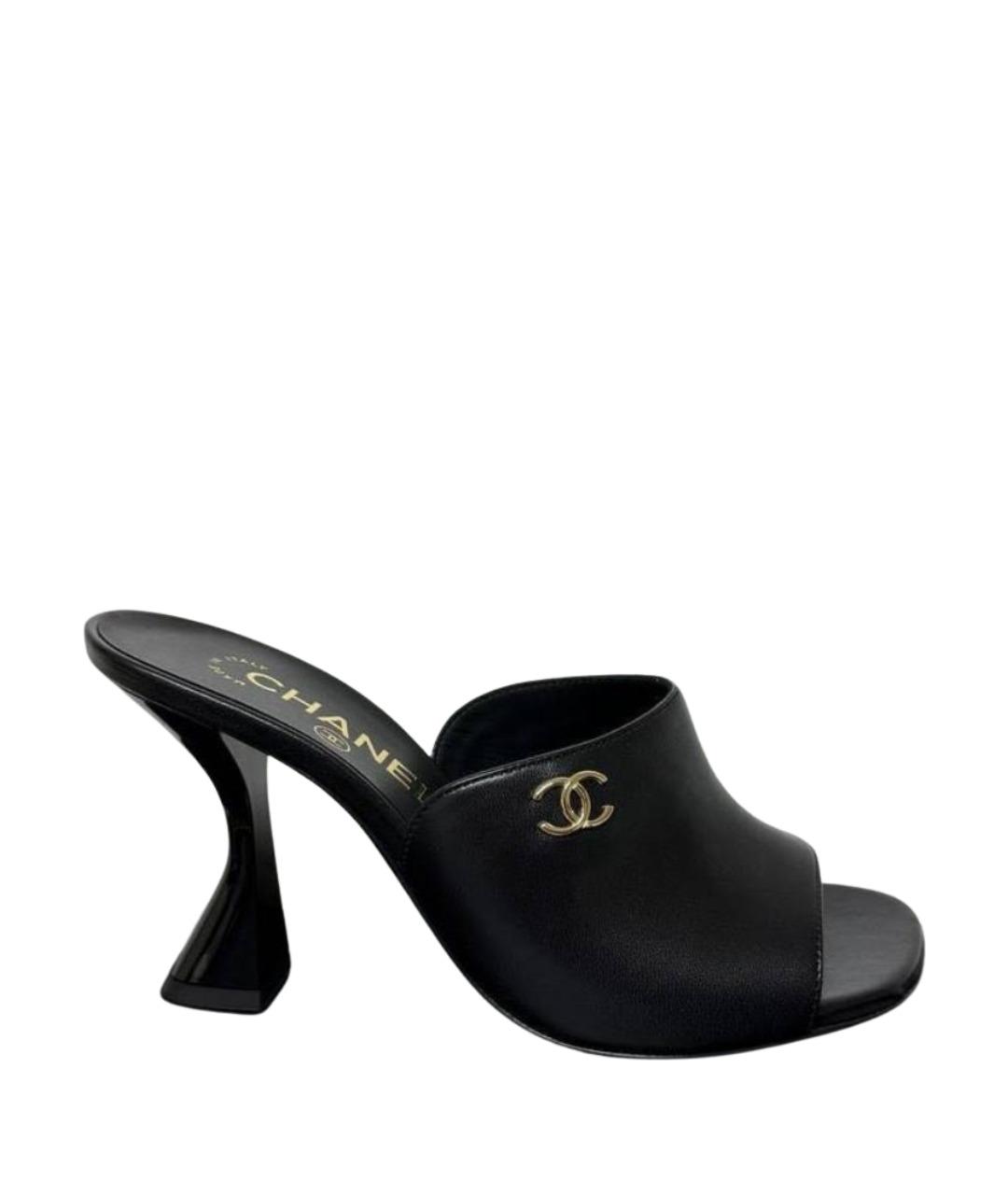 CHANEL Черные кожаные мюли, фото 1