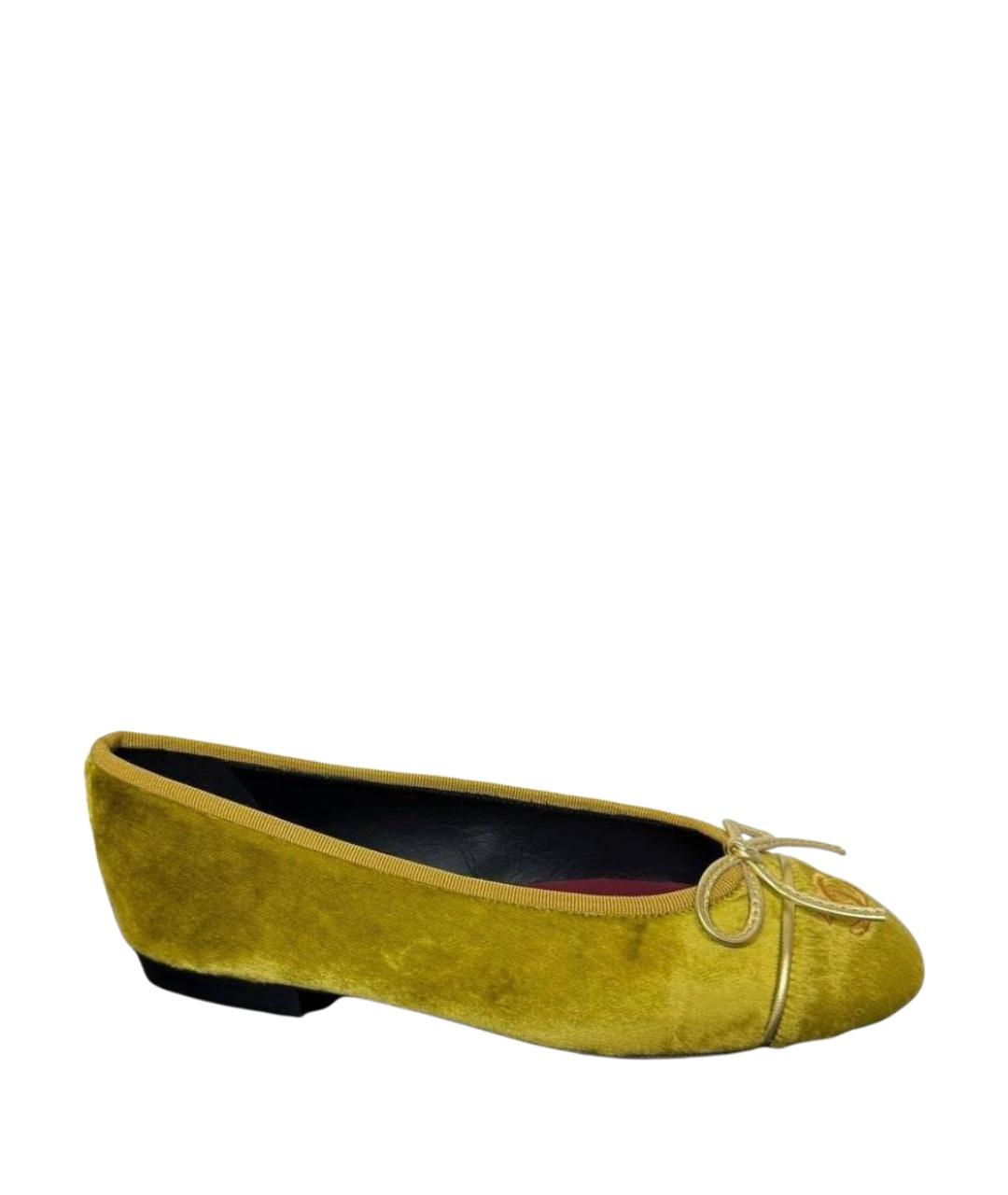 CHANEL Горчичные бархатные балетки, фото 1