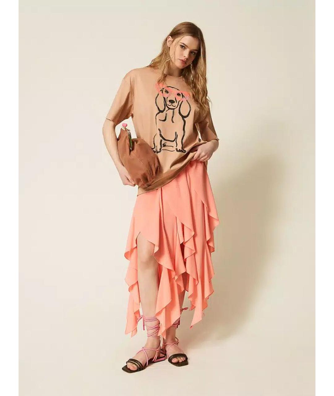 TWIN-SET Бежевая хлопковая футболка, фото 2