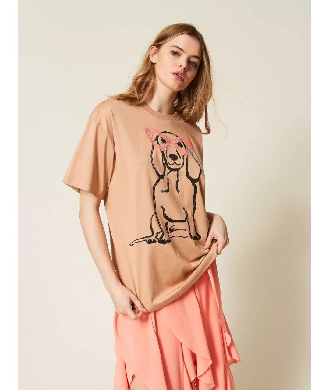 TWIN-SET Бежевая хлопковая футболка, фото 3