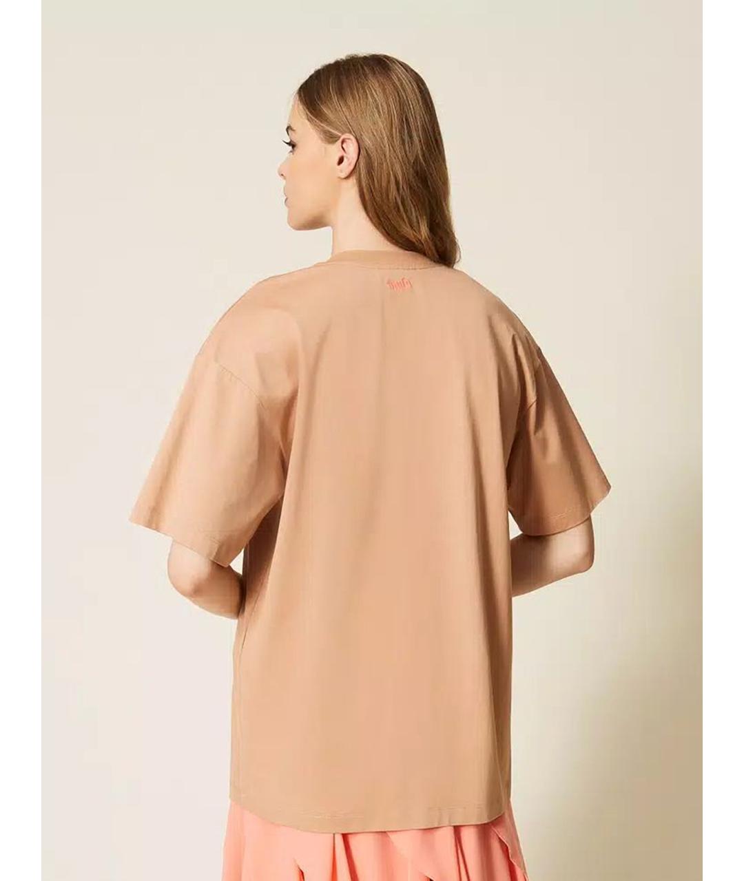 TWIN-SET Бежевая хлопковая футболка, фото 6