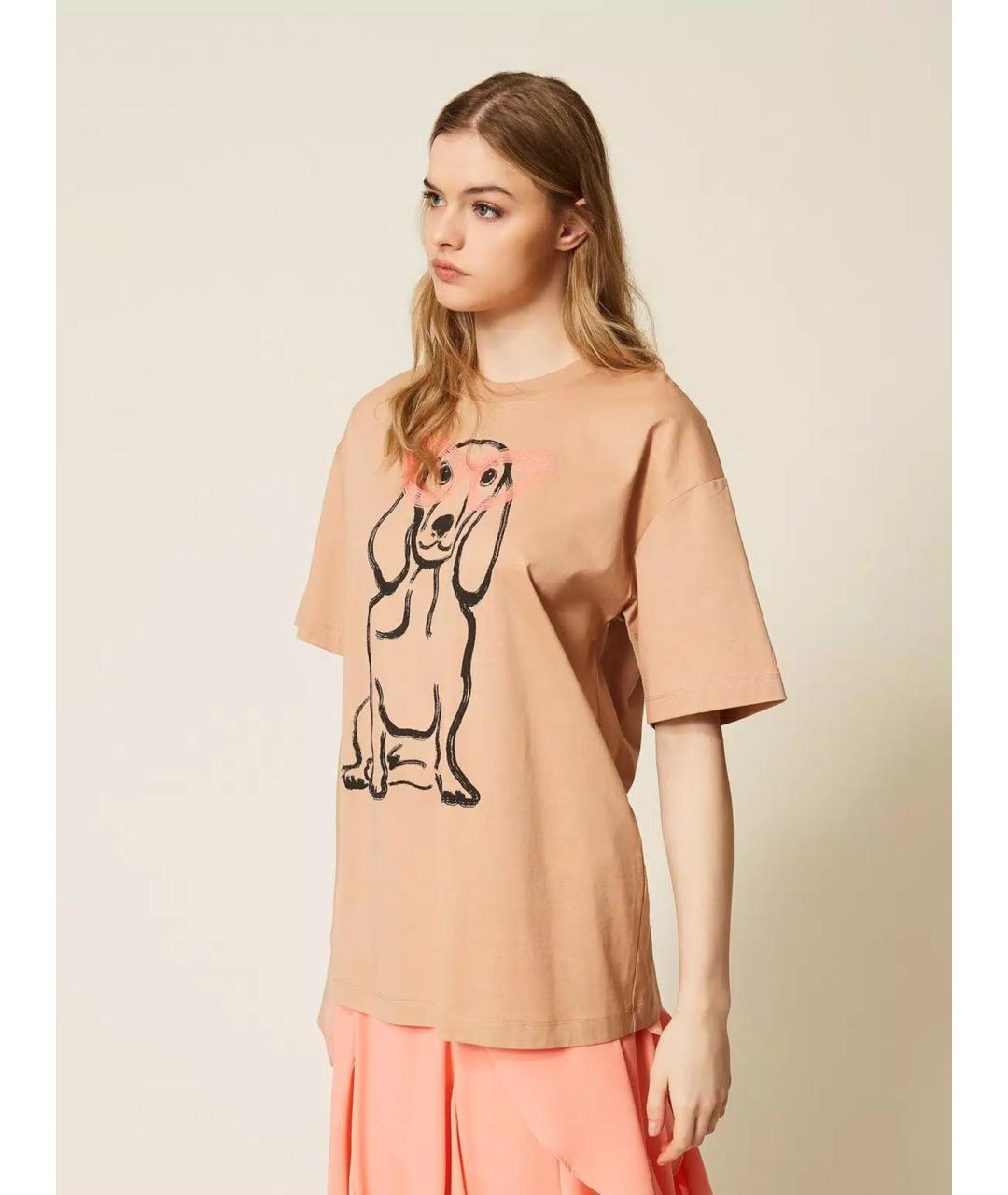 TWIN-SET Бежевая хлопковая футболка, фото 5