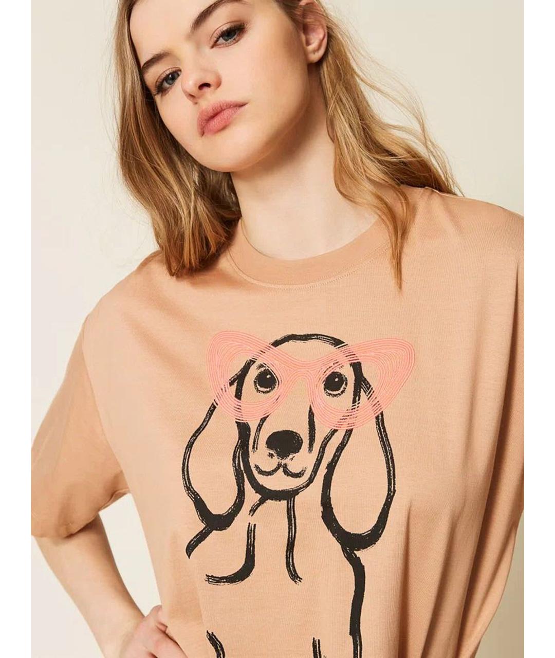 TWIN-SET Бежевая хлопковая футболка, фото 7