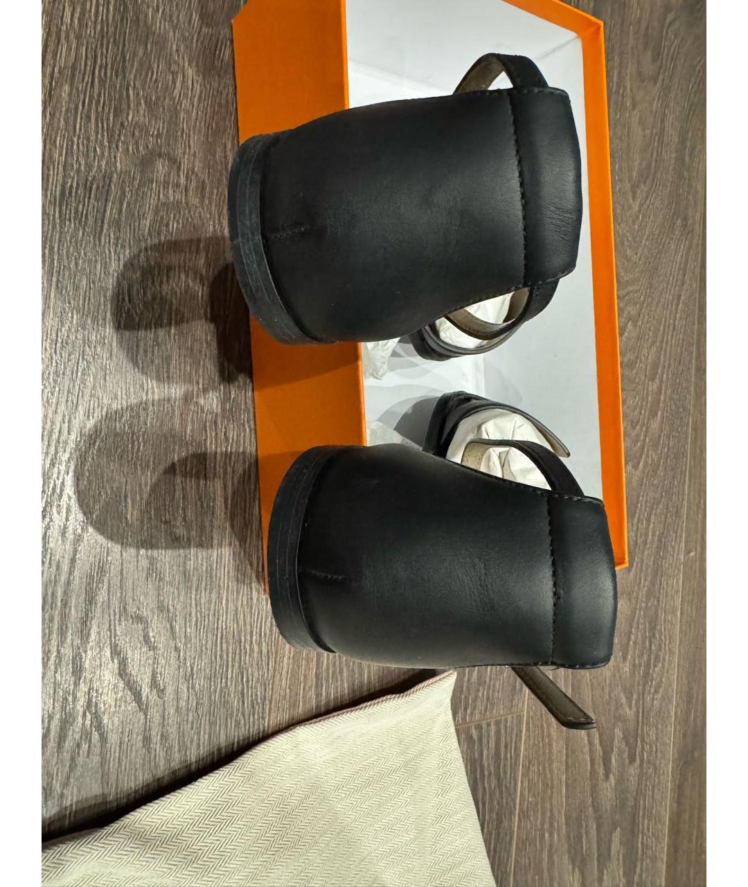 HERMES Черные кожаные сандалии, фото 4