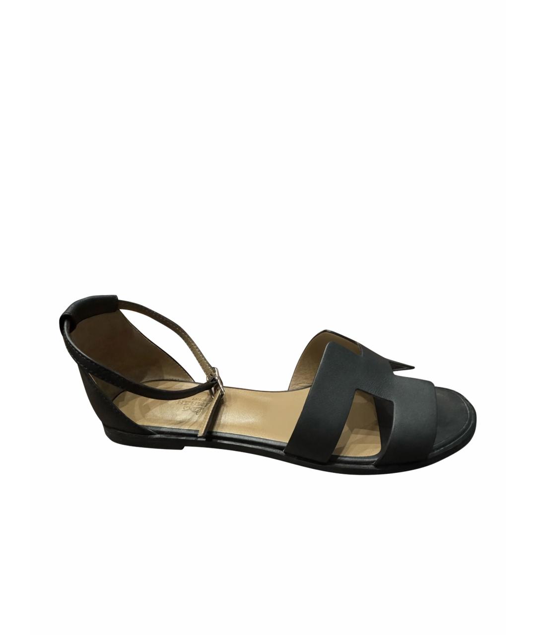 HERMES Черные кожаные сандалии, фото 1