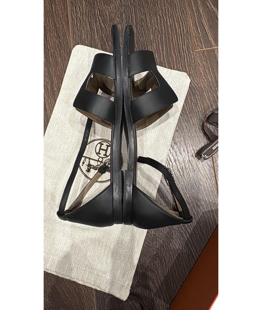 HERMES Черные кожаные сандалии, фото 5