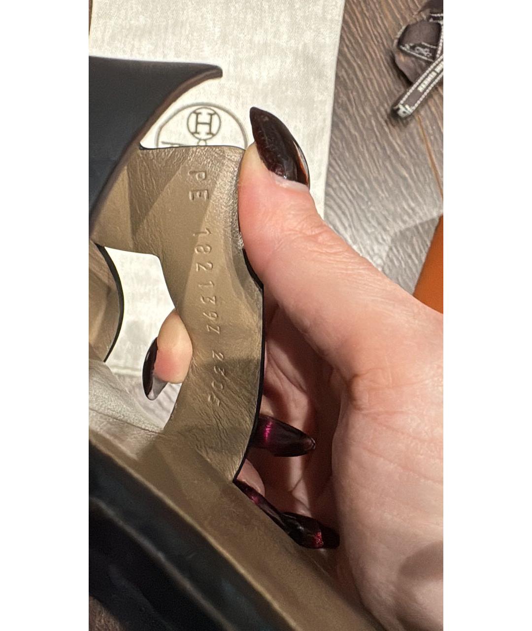 HERMES Черные кожаные сандалии, фото 6