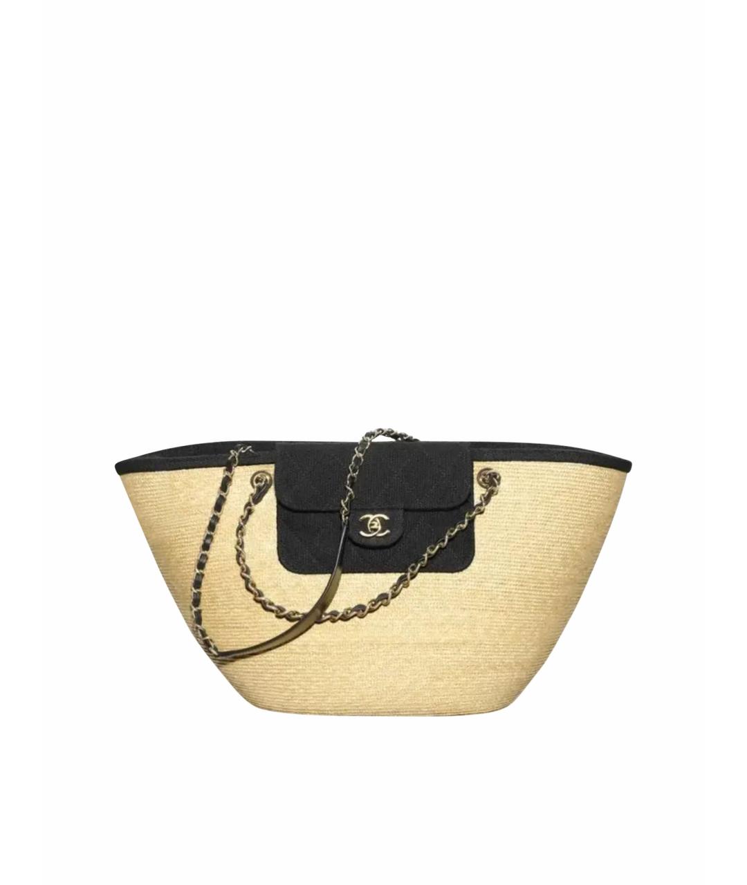 CHANEL Бежевая пелетеная пляжная сумка, фото 1