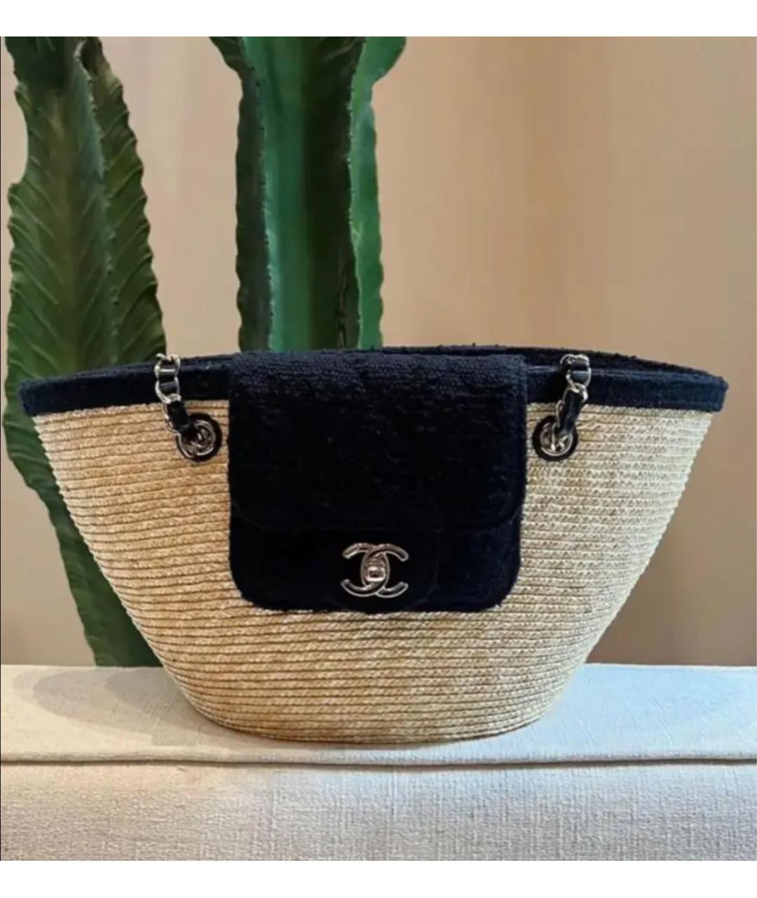 CHANEL Бежевая пелетеная пляжная сумка, фото 2