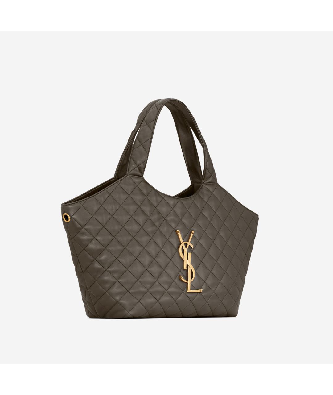 SAINT LAURENT Хаки кожаная сумка тоут, фото 3