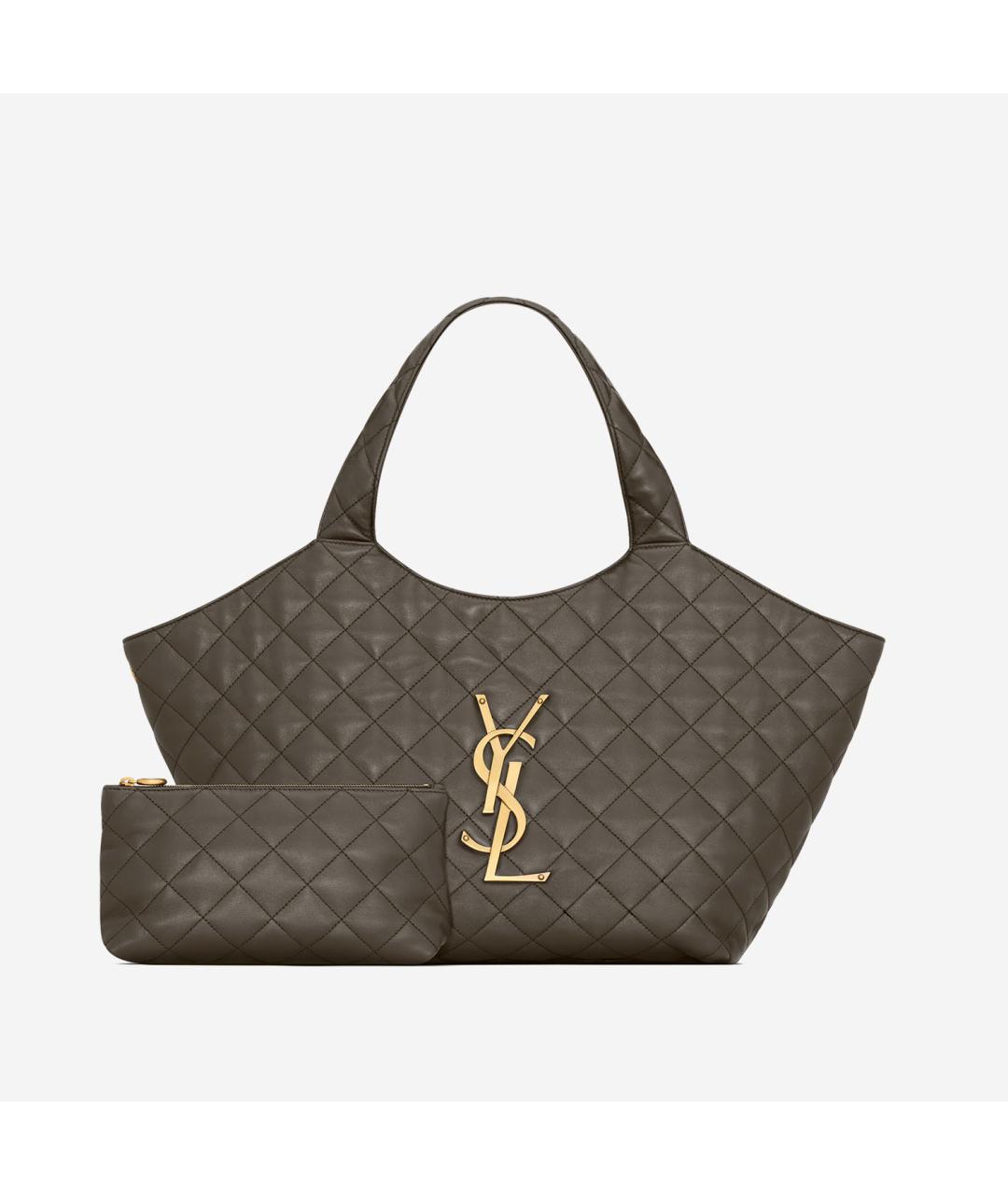 SAINT LAURENT Хаки кожаная сумка тоут, фото 2