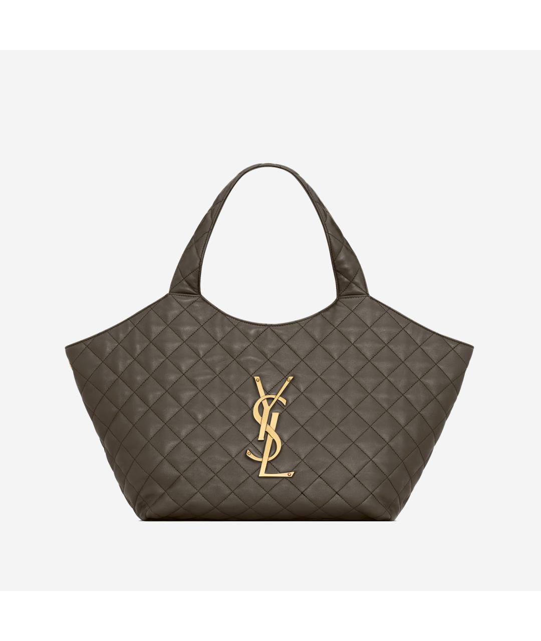 SAINT LAURENT Хаки кожаная сумка тоут, фото 1