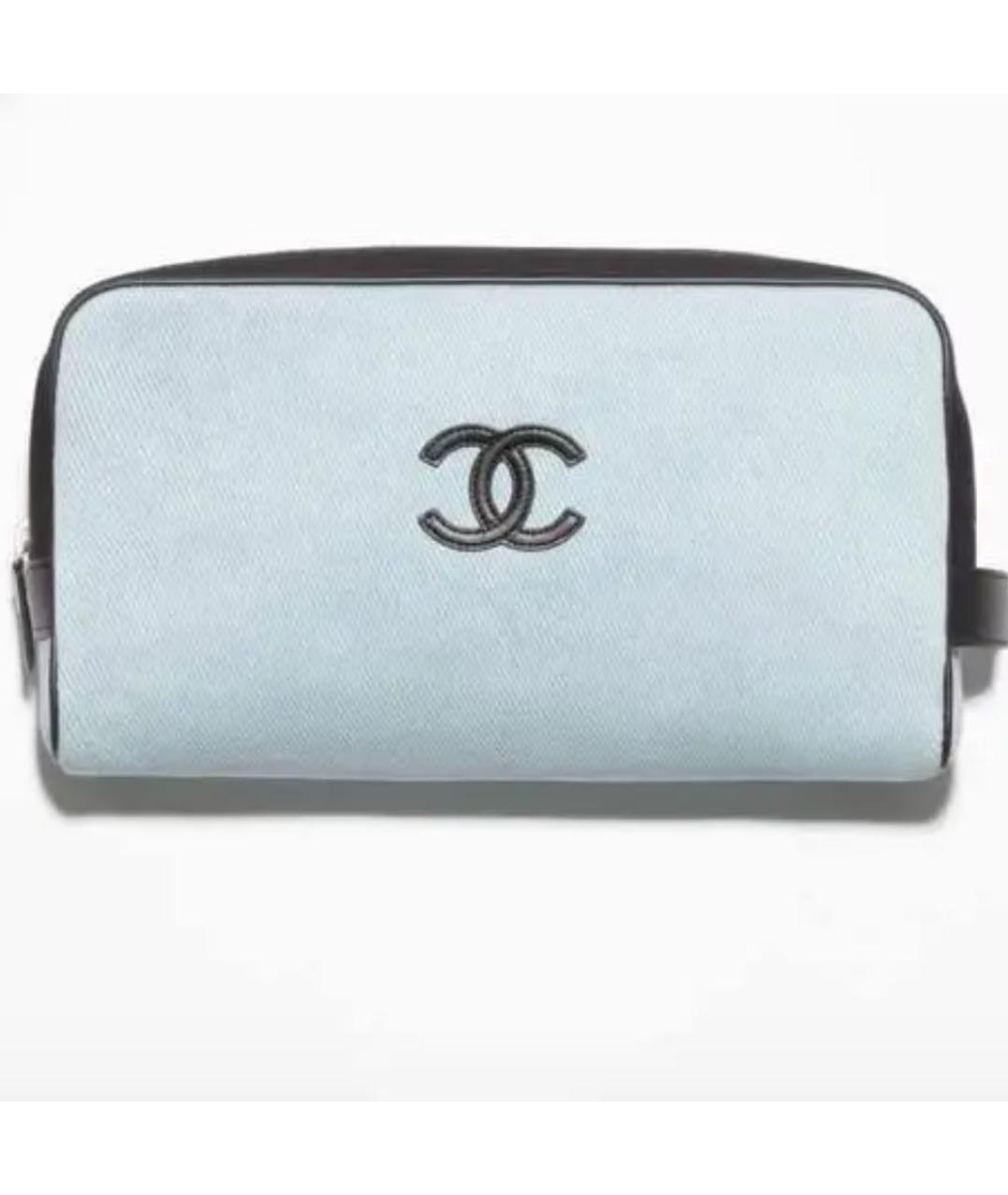 CHANEL Голубая тканевая косметичка, фото 3