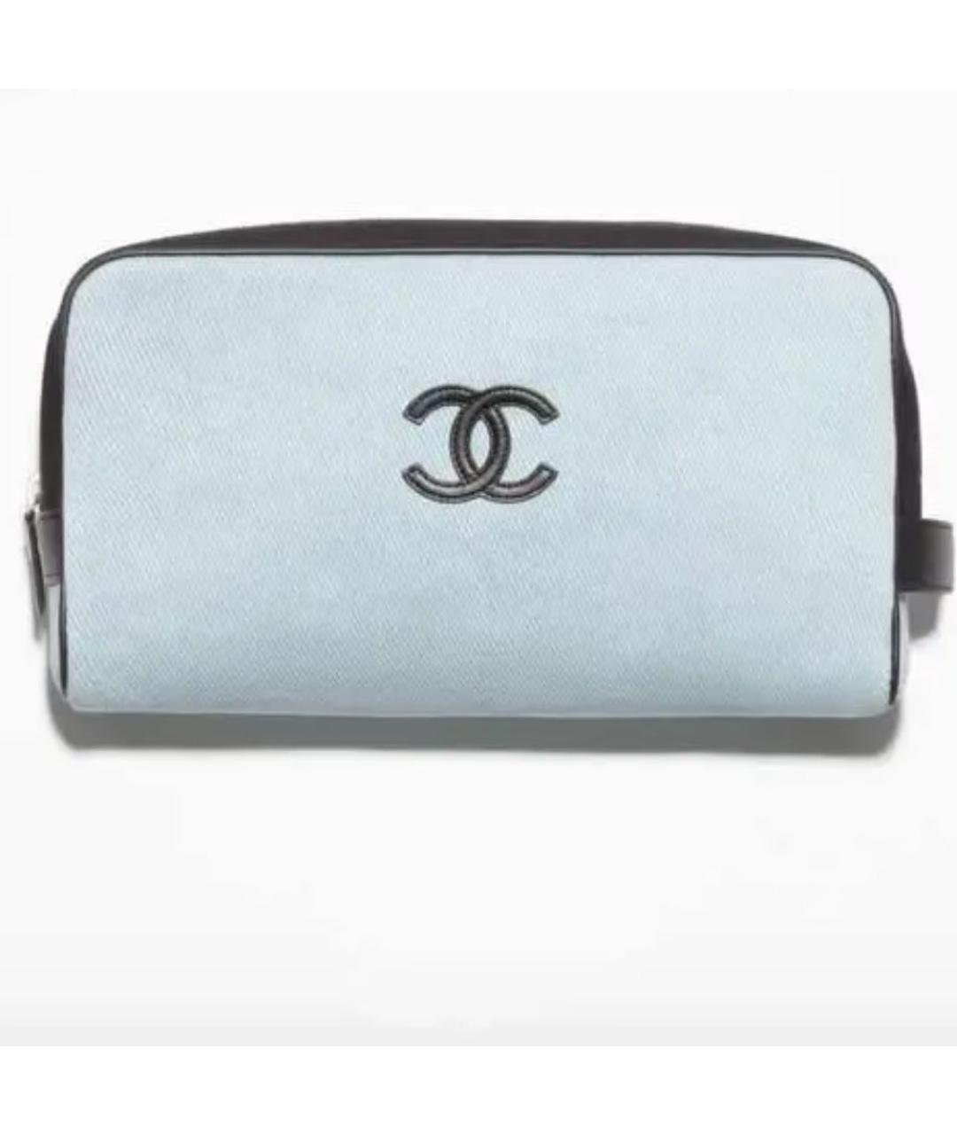 CHANEL Голубая тканевая косметичка, фото 2