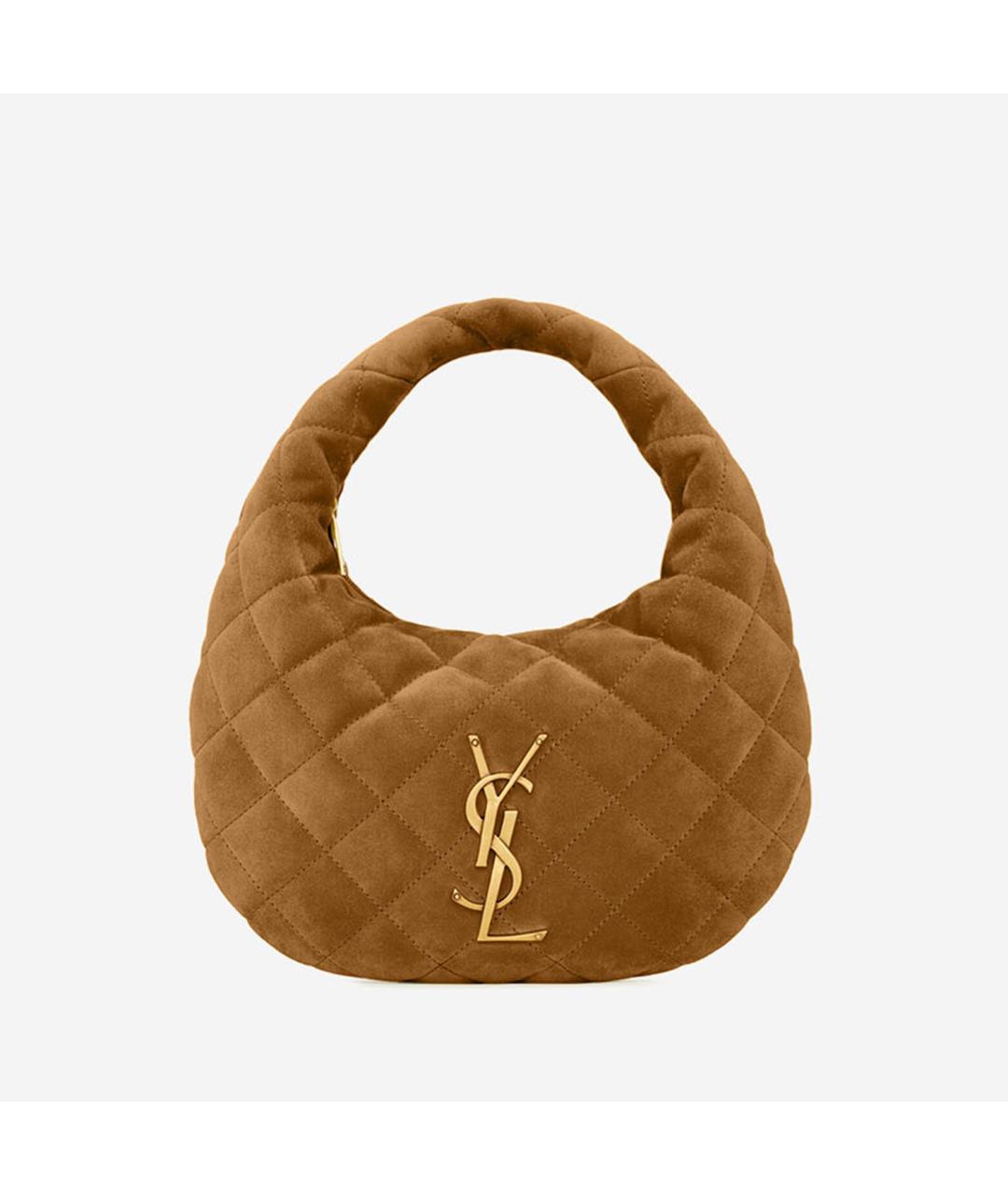 SAINT LAURENT Коричневая замшевая сумка с короткими ручками, фото 1