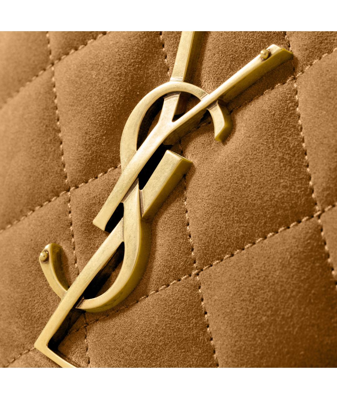 SAINT LAURENT Коричневая замшевая сумка с короткими ручками, фото 4