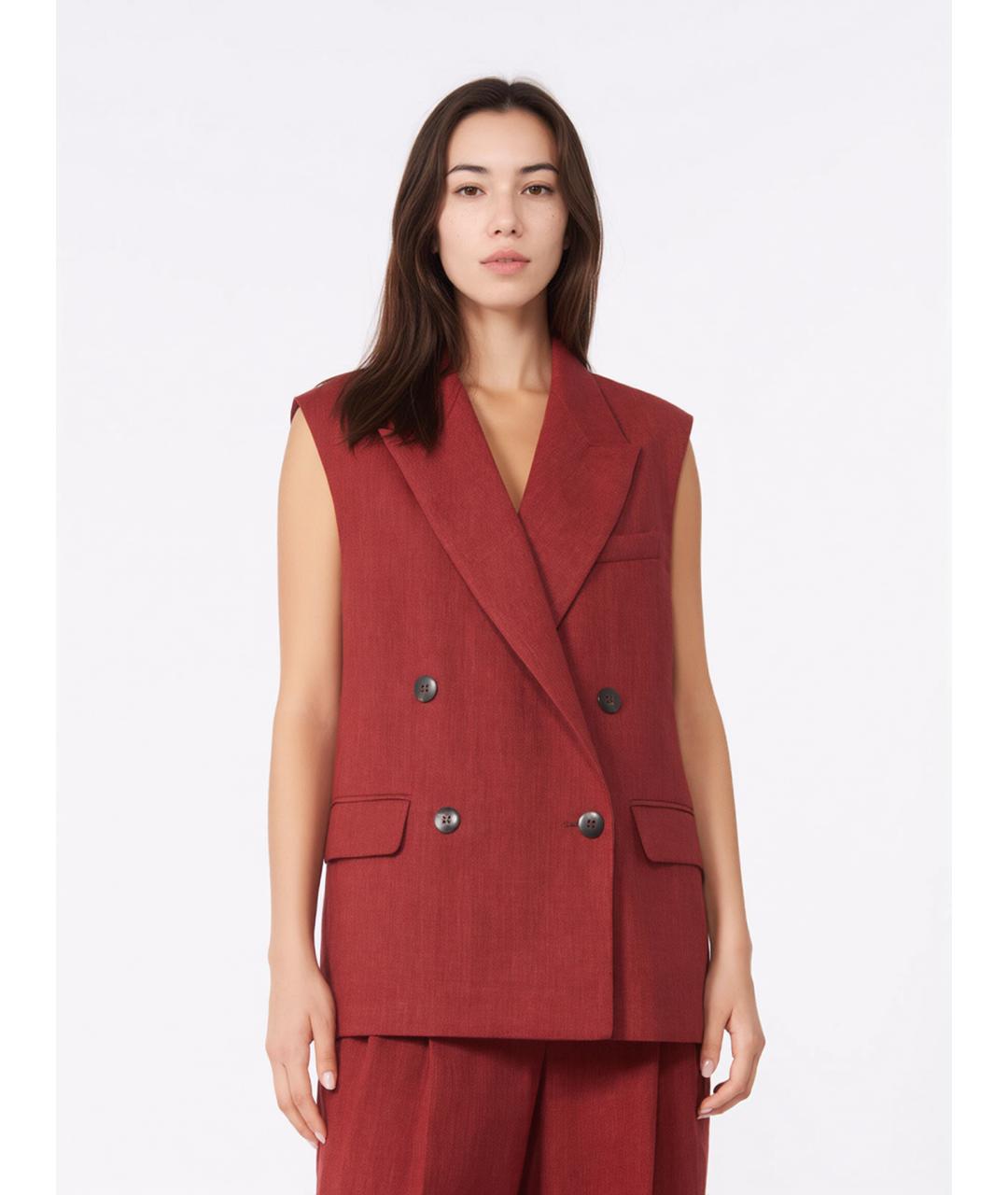 MAX MARA STUDIO Бордовый льняной жилет, фото 3