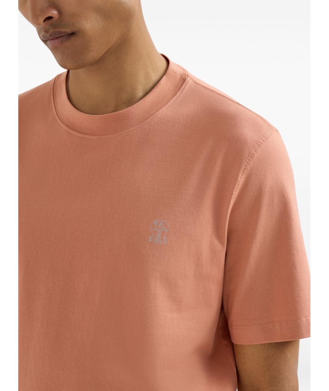 BRUNELLO CUCINELLI Оранжевая хлопковая футболка, фото 4