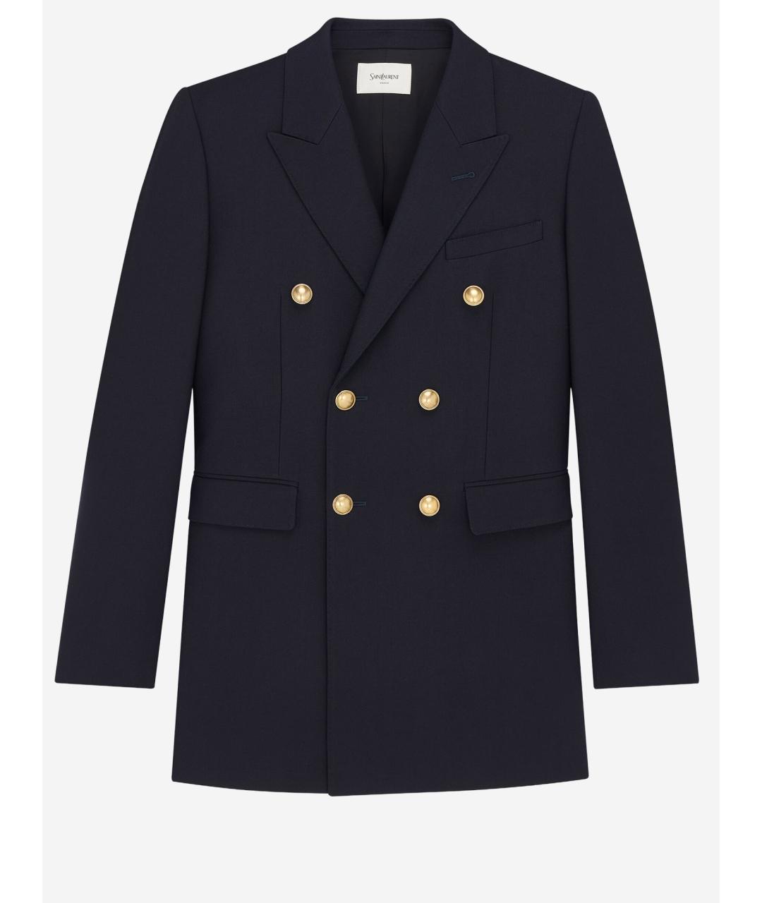 SAINT LAURENT Темно-синий шерстяной жакет/пиджак, фото 1