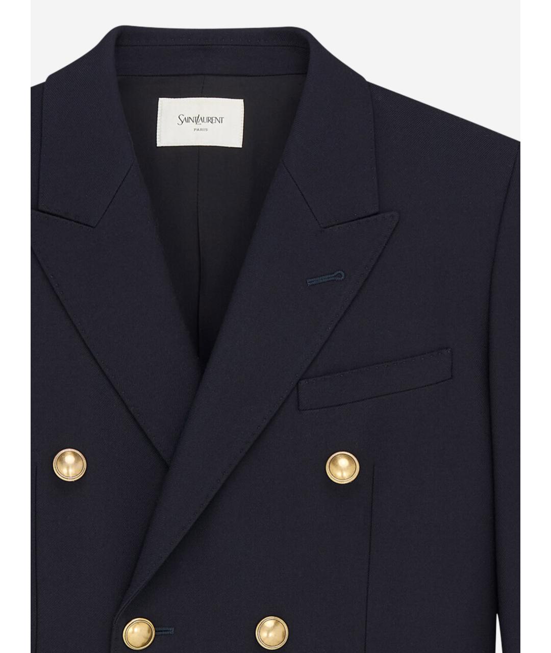 SAINT LAURENT Темно-синий шерстяной жакет/пиджак, фото 3