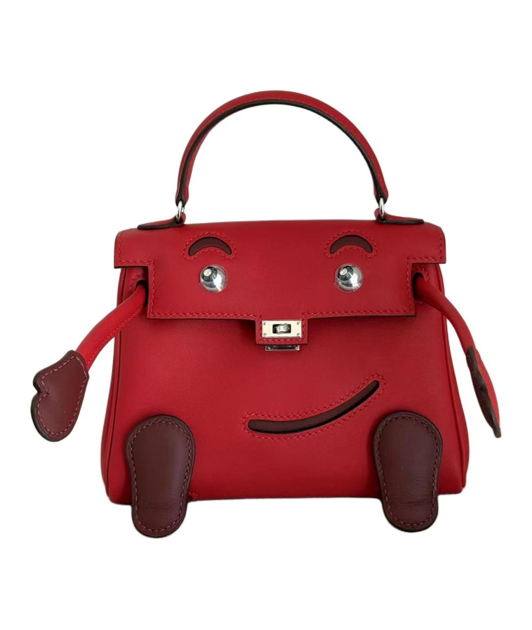 HERMES Красная кожаная сумка с короткими ручками, фото 1