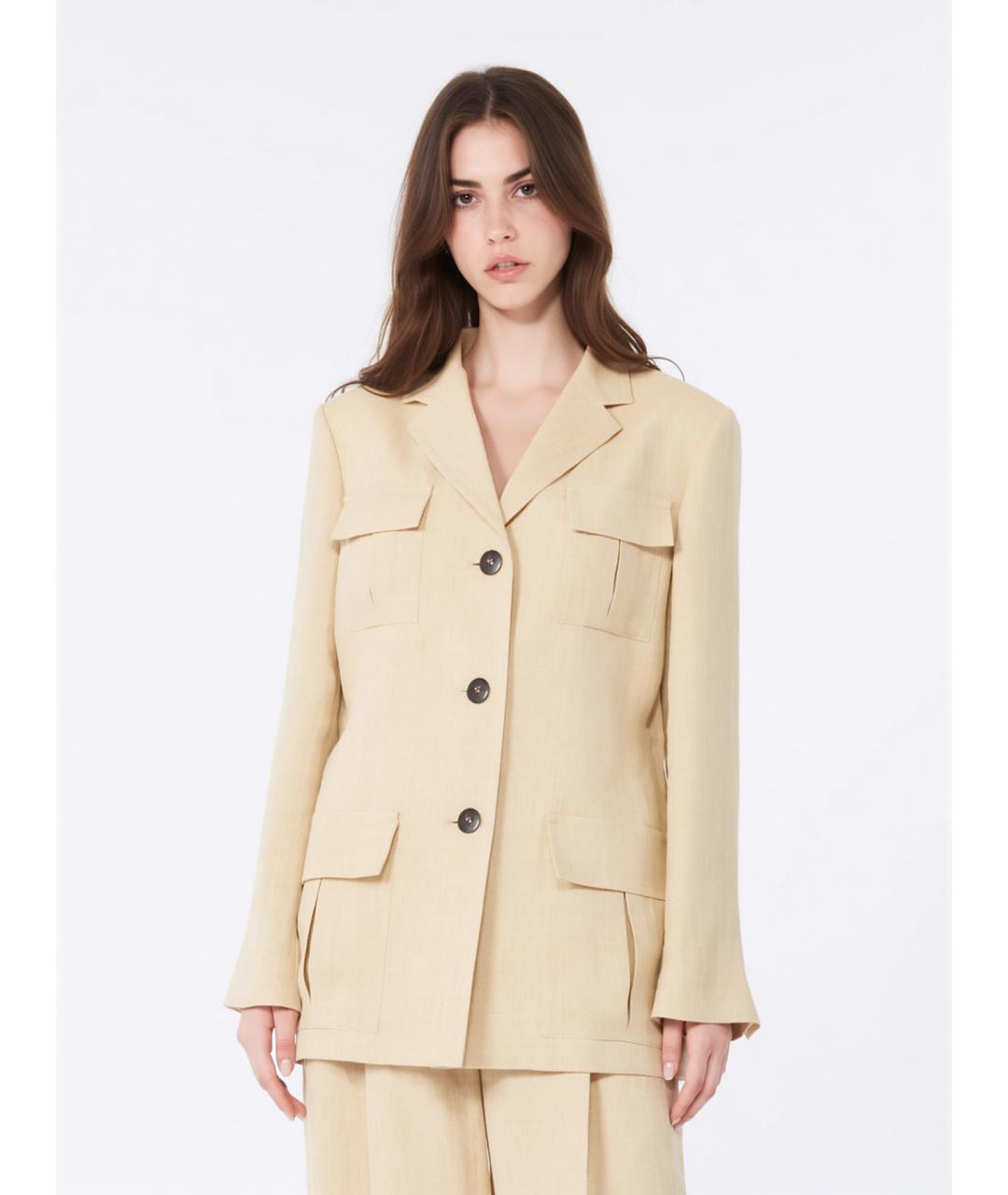 MAX MARA STUDIO Бежевый льняной жакет/пиджак, фото 3