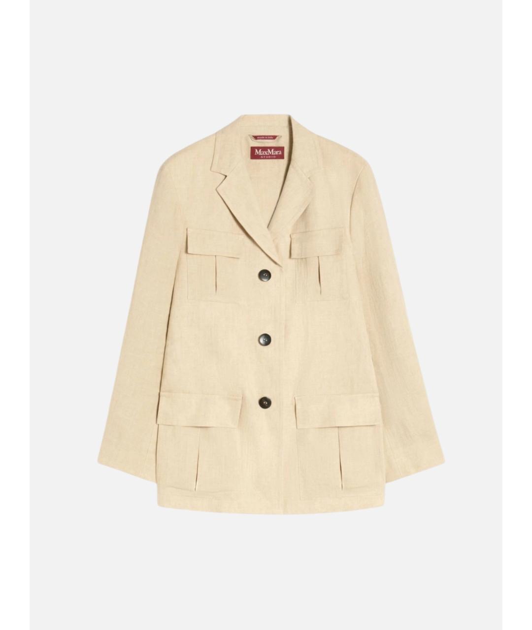 MAX MARA STUDIO Бежевый льняной жакет/пиджак, фото 6