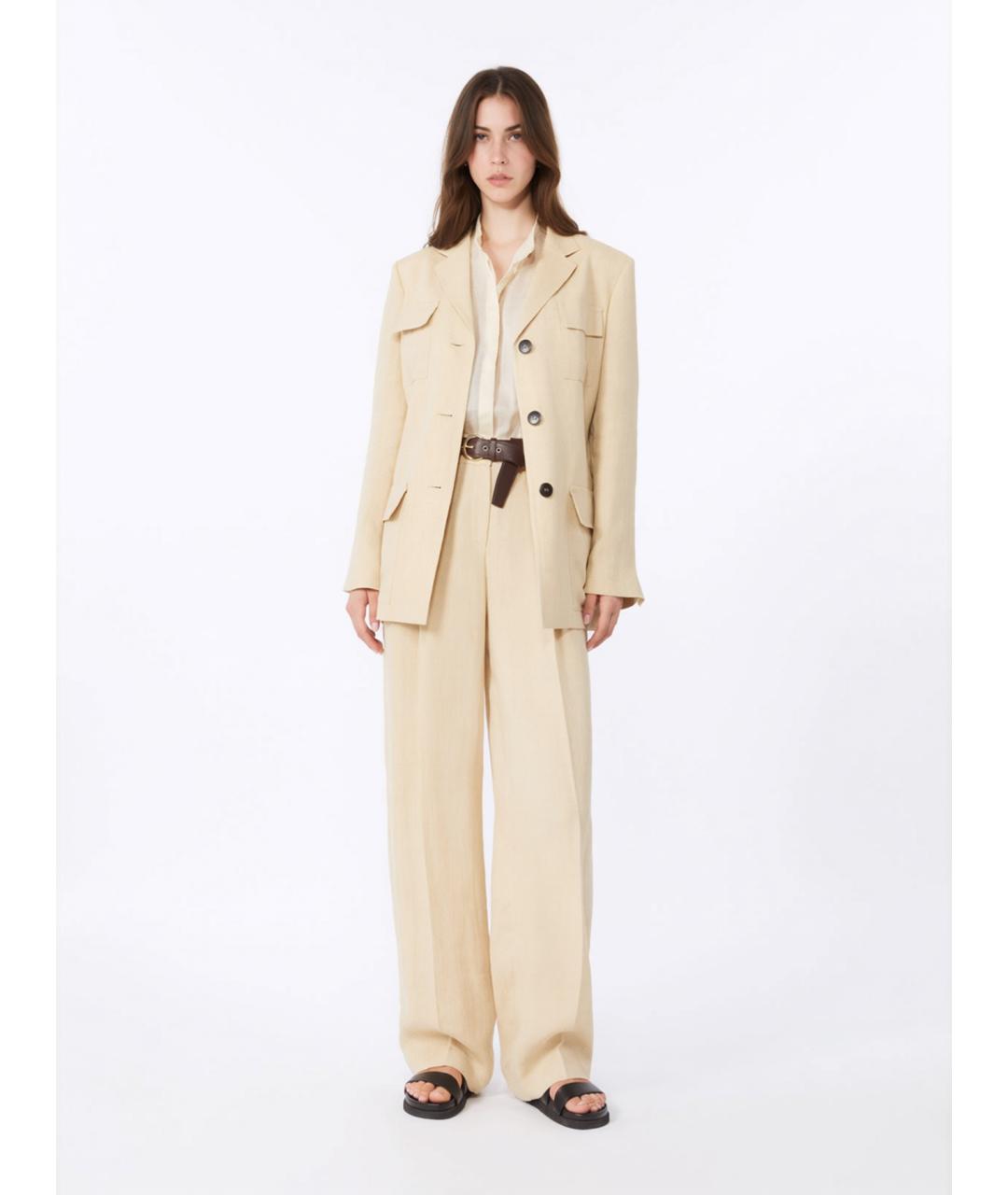 MAX MARA STUDIO Бежевый льняной жакет/пиджак, фото 2