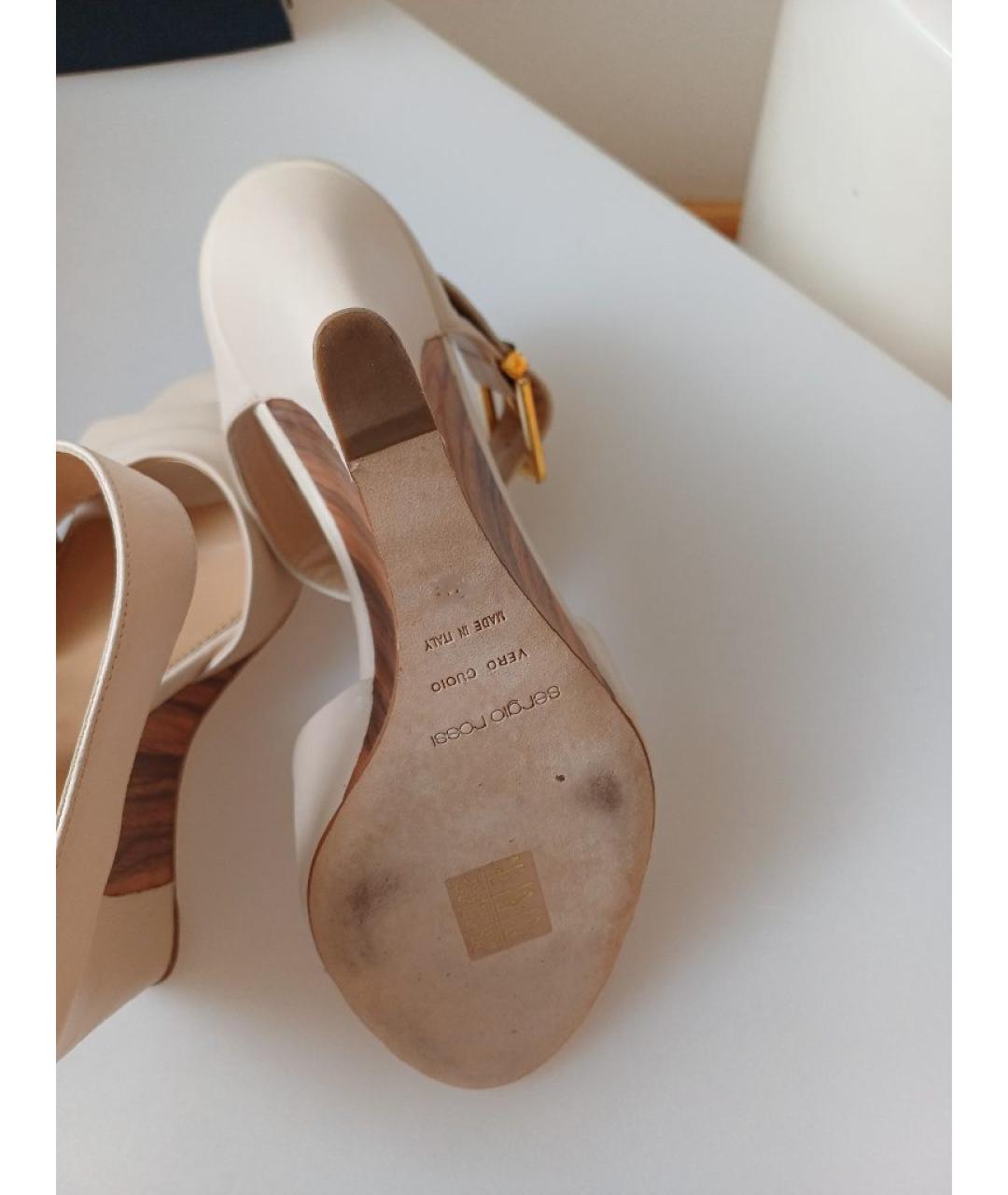 SERGIO ROSSI Бежевые кожаные босоножки, фото 9