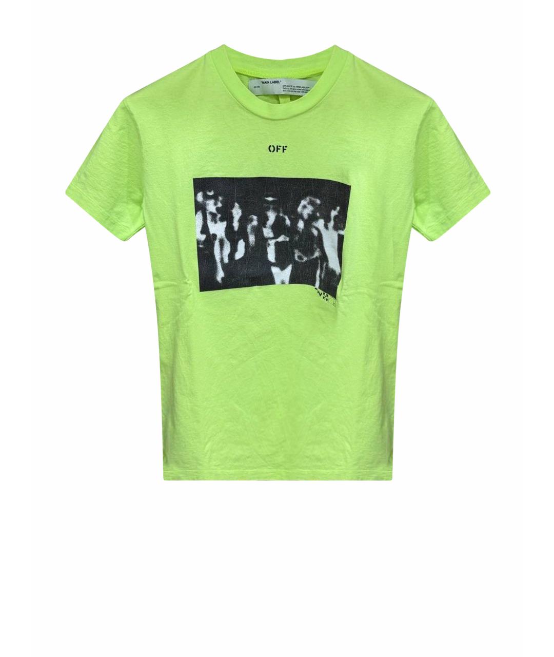 OFF-WHITE Салатовая хлопковая футболка, фото 5