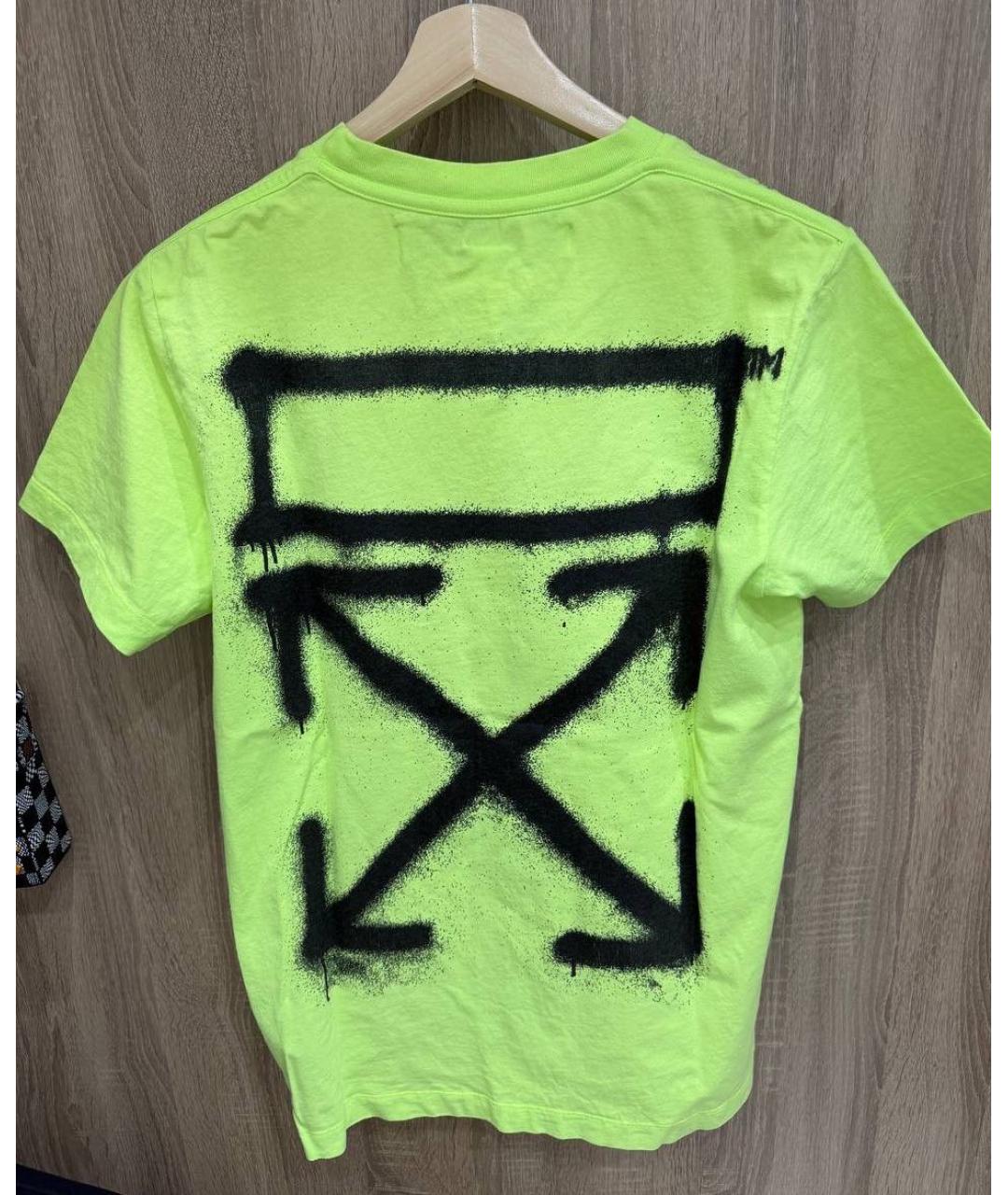 OFF-WHITE Салатовая хлопковая футболка, фото 2