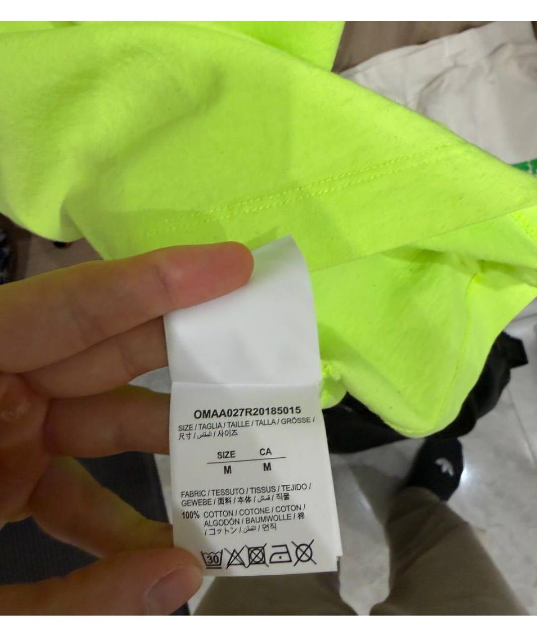 OFF-WHITE Салатовая хлопковая футболка, фото 4