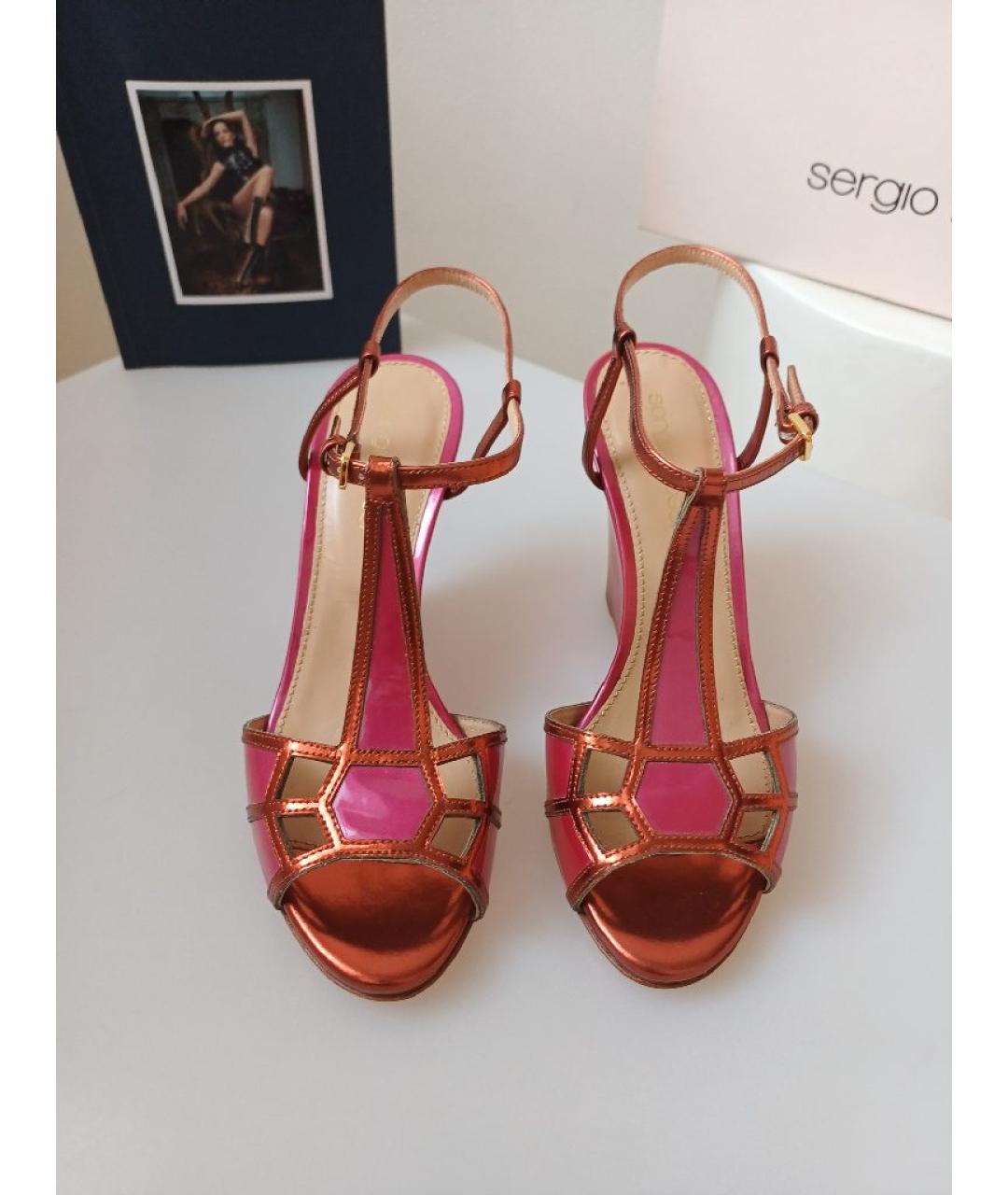 SERGIO ROSSI Фуксия кожаные босоножки, фото 7