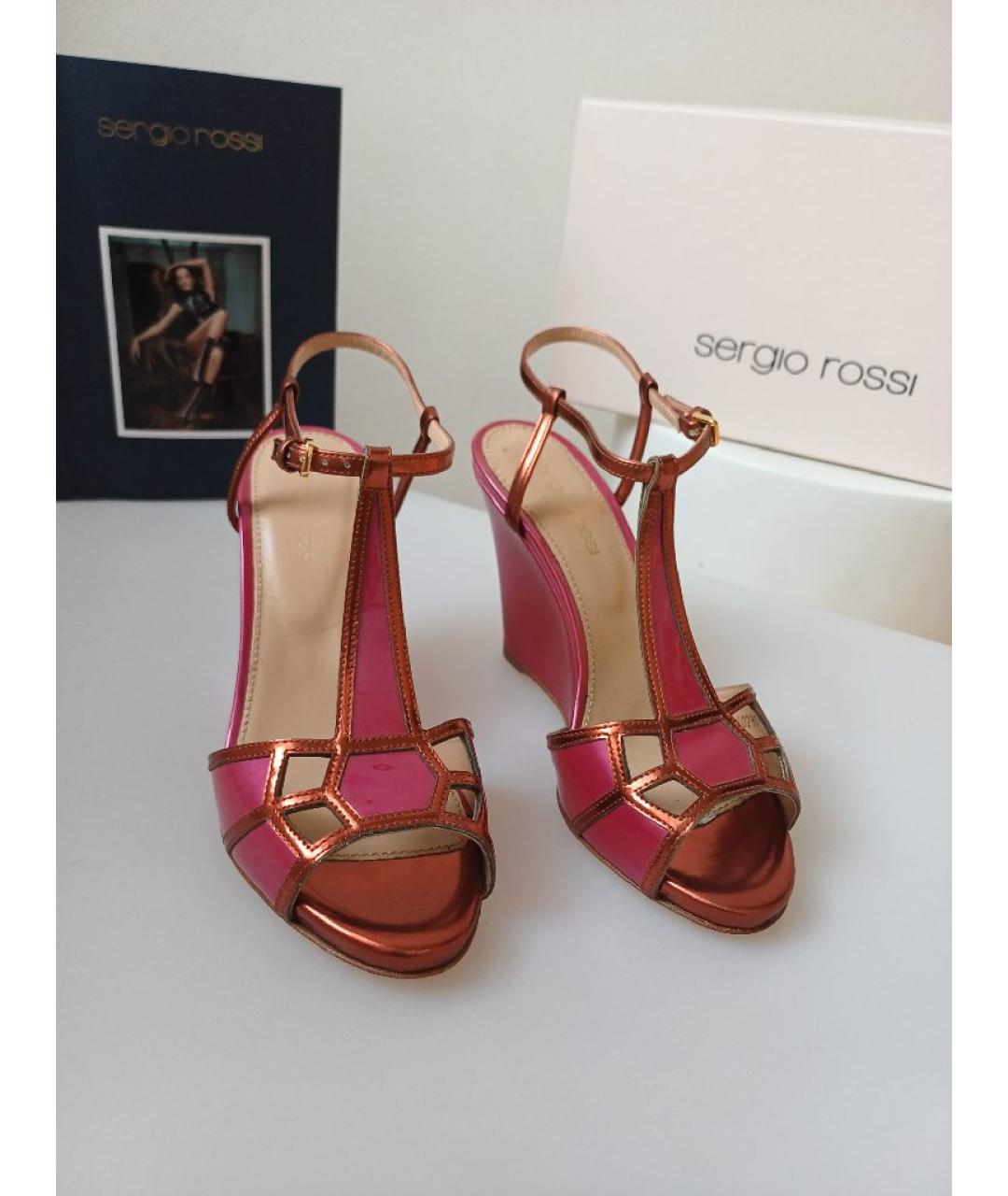 SERGIO ROSSI Фуксия кожаные босоножки, фото 3