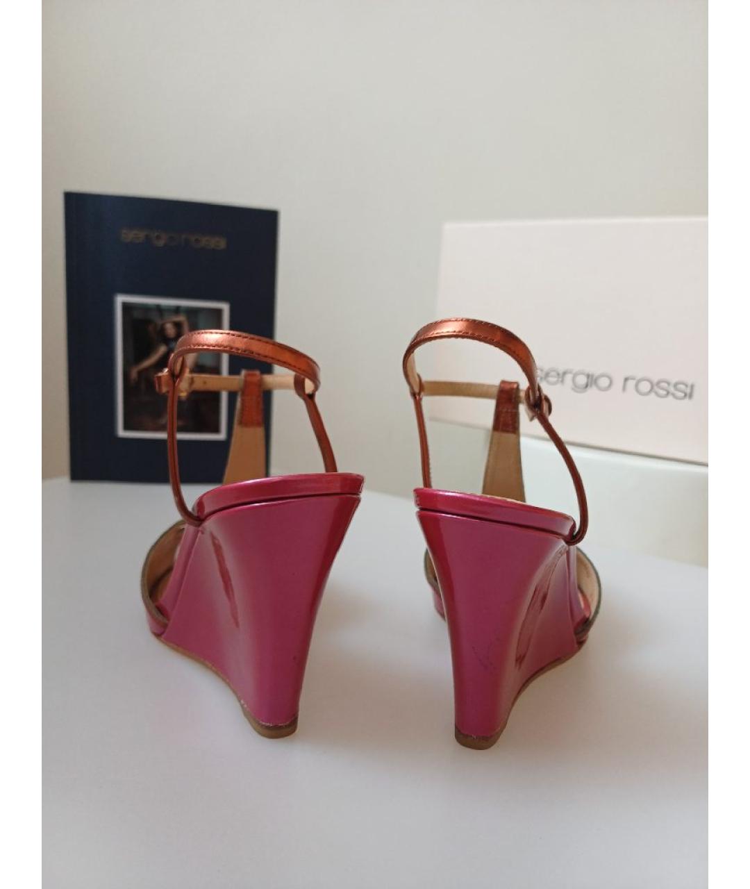SERGIO ROSSI Фуксия кожаные босоножки, фото 8