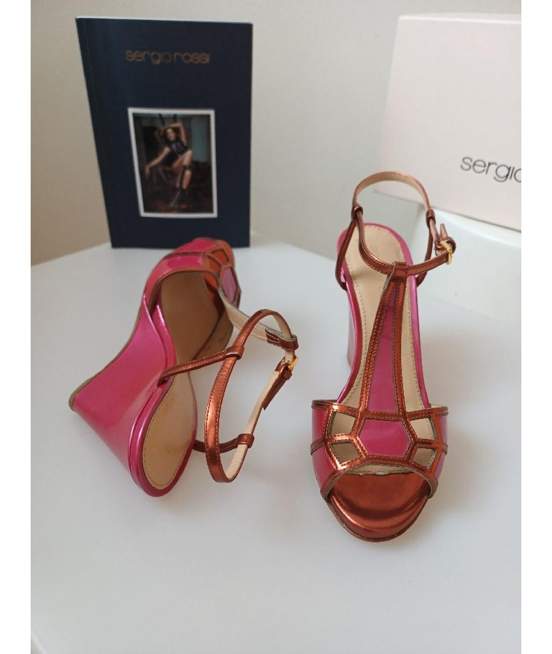 SERGIO ROSSI Фуксия кожаные босоножки, фото 6