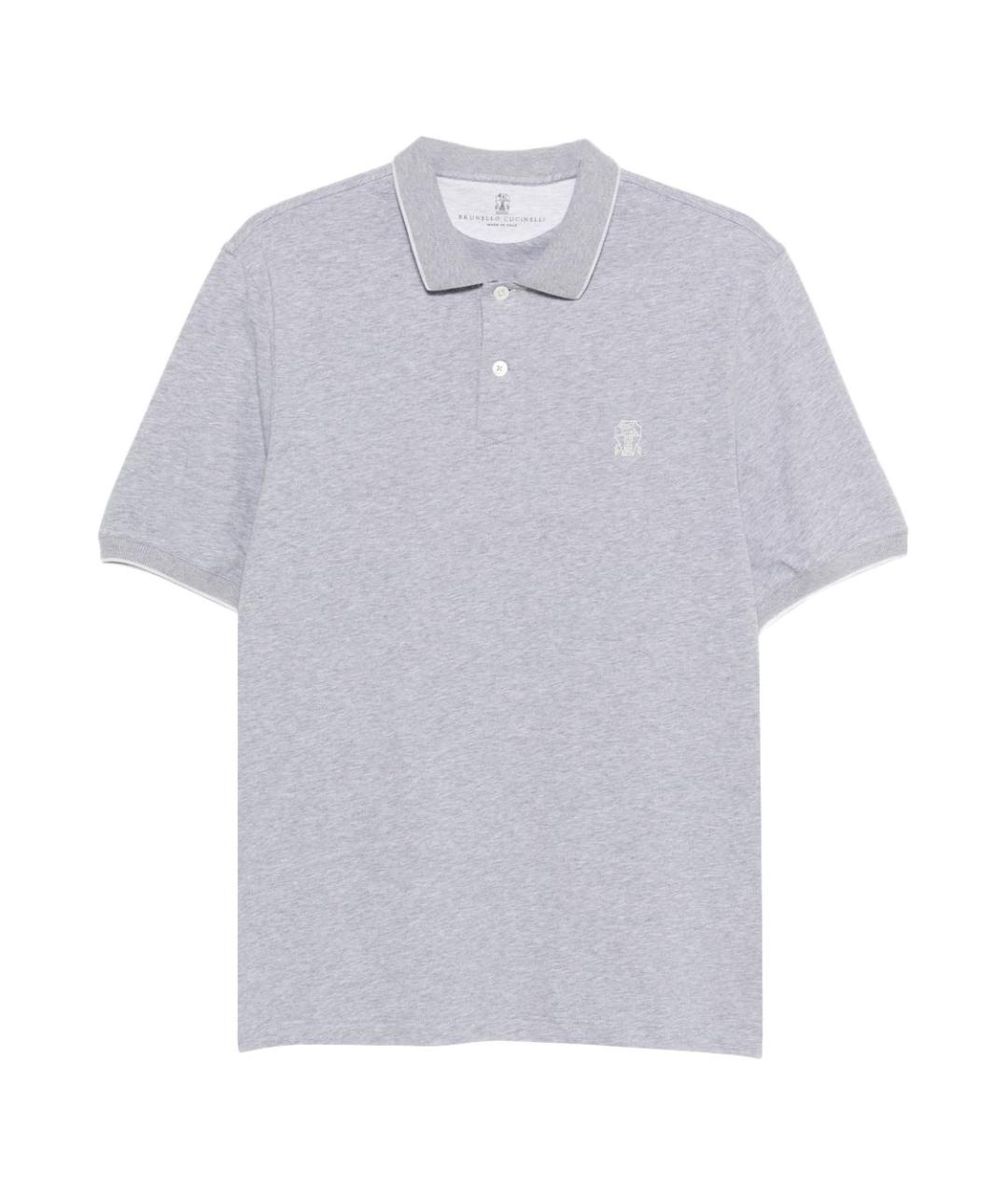 BRUNELLO CUCINELLI Серое хлопковое поло с коротким рукавом, фото 1