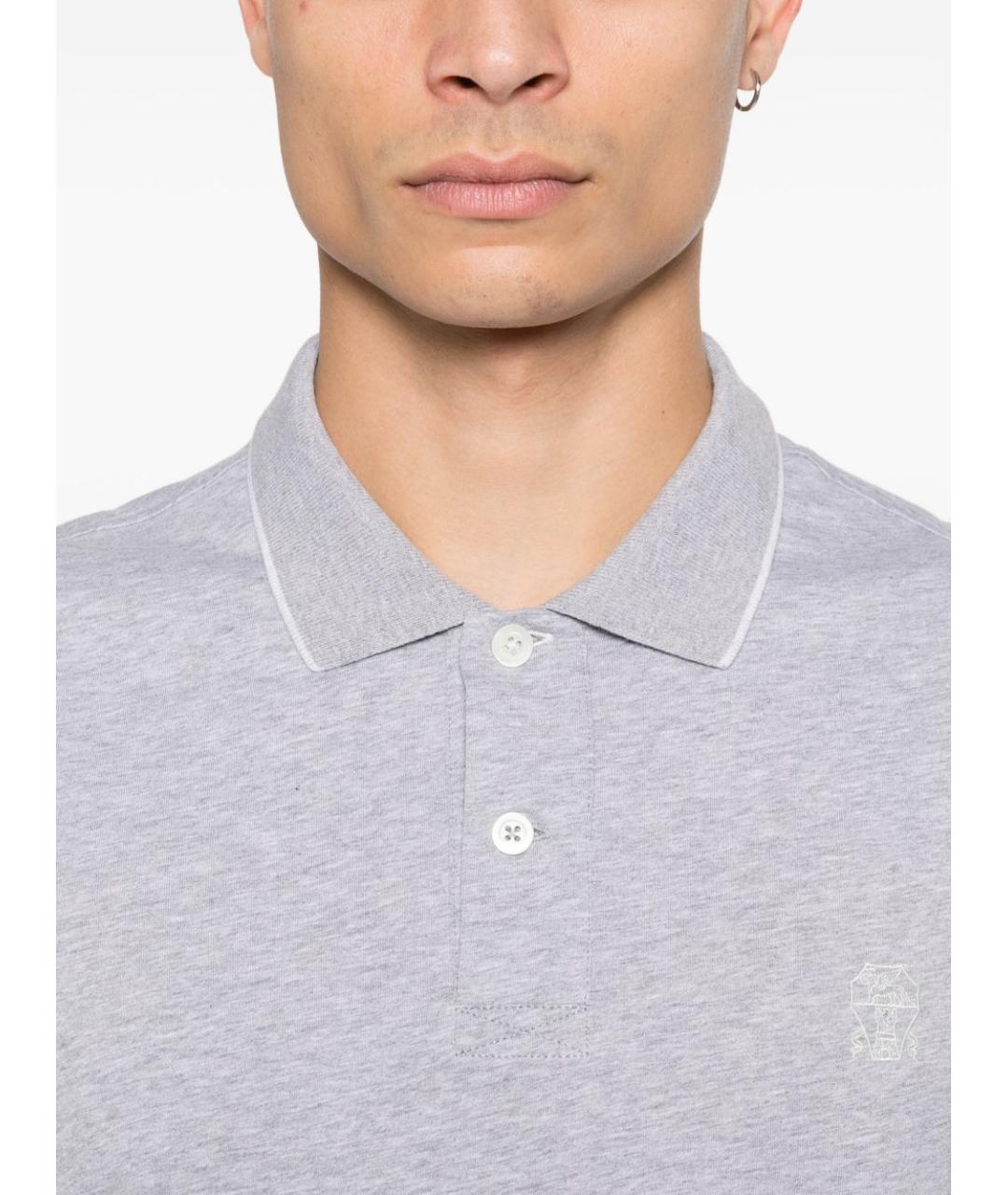 BRUNELLO CUCINELLI Серое хлопковое поло с коротким рукавом, фото 2