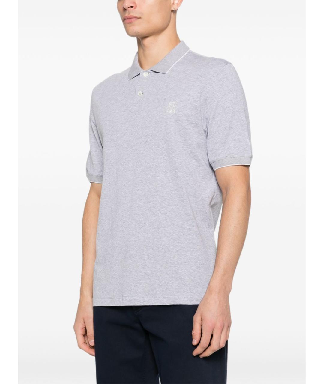 BRUNELLO CUCINELLI Серое хлопковое поло с коротким рукавом, фото 4