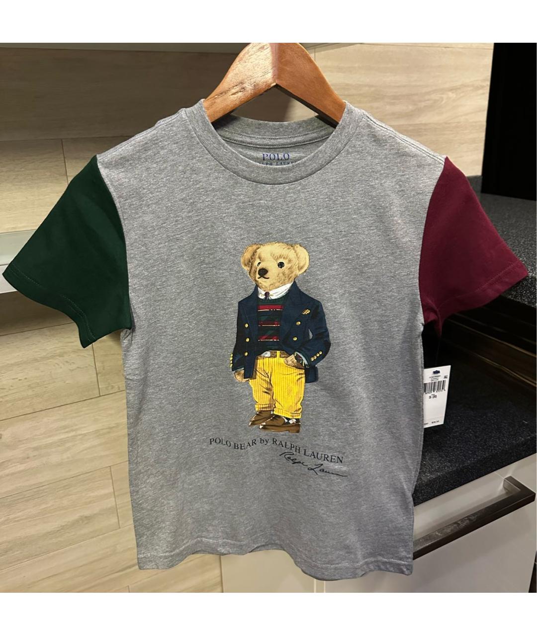 POLO RALPH LAUREN Серая хлопковая детская футболка, фото 2