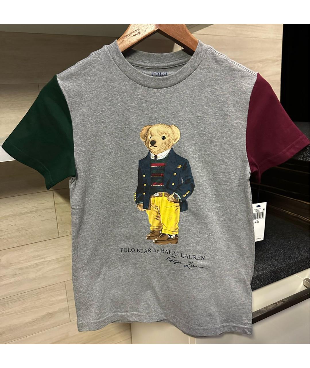 POLO RALPH LAUREN Серая хлопковая детская футболка, фото 2