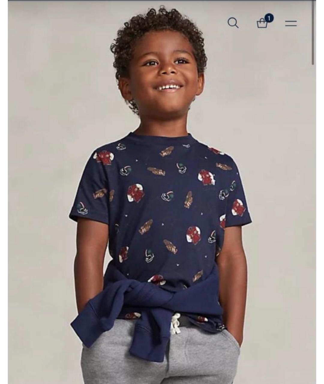 POLO RALPH LAUREN Темно-синяя хлопковая детская футболка, фото 2