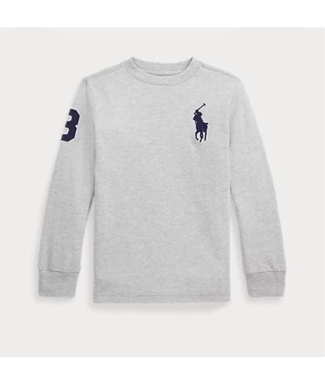 POLO RALPH LAUREN Серая хлопковая детская футболка, фото 5
