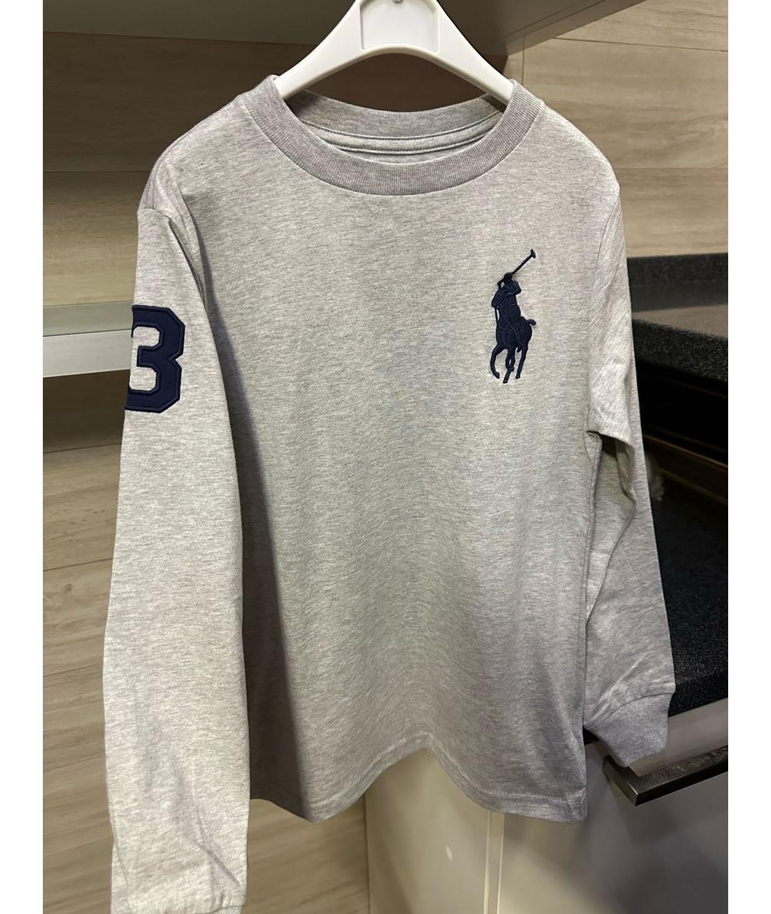 POLO RALPH LAUREN Серая хлопковая детская футболка, фото 4