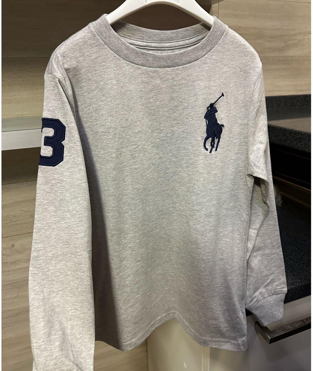 POLO RALPH LAUREN Серая хлопковая детская футболка, фото 2