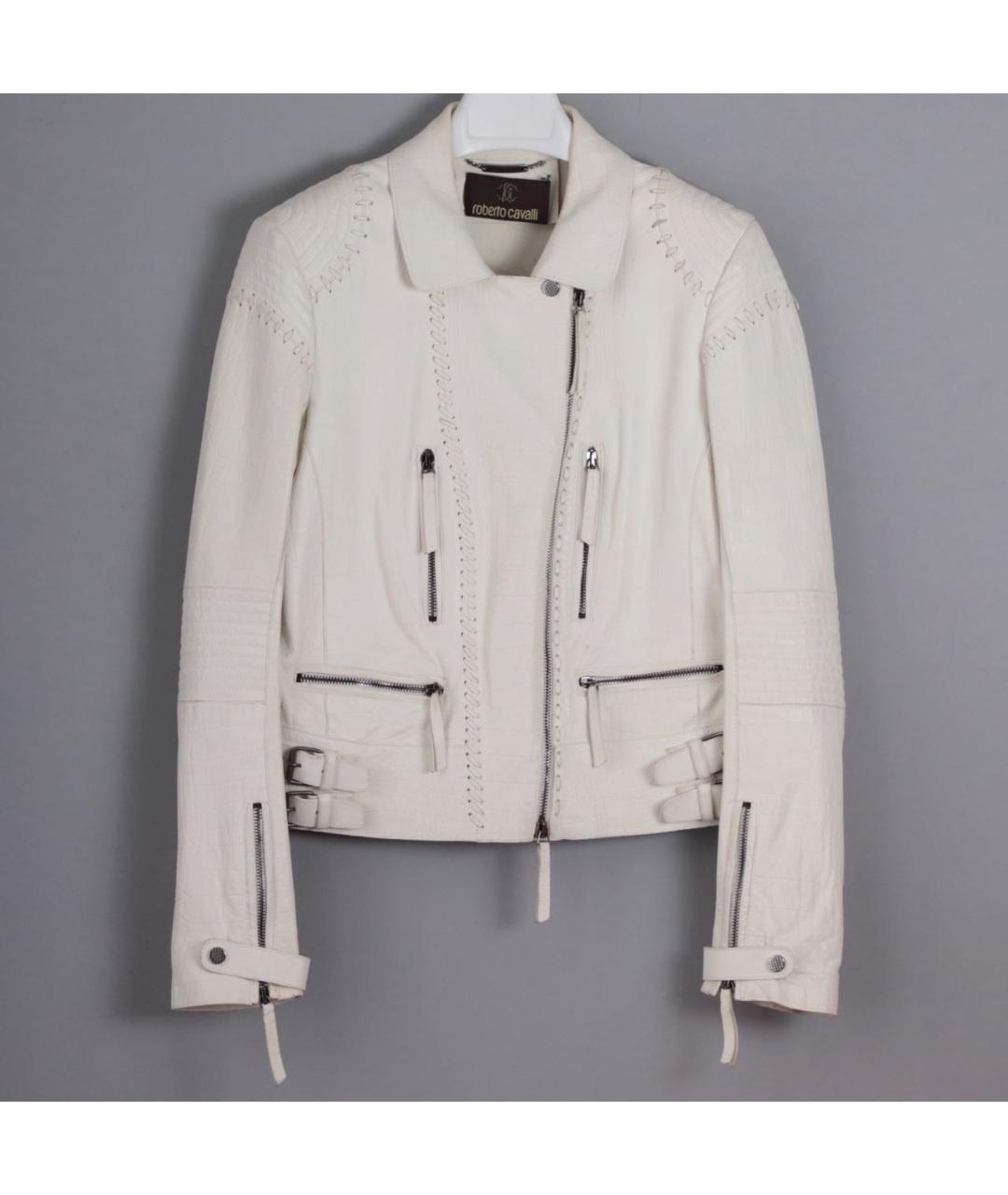 ROBERTO CAVALLI Белая кожаная куртка, фото 3