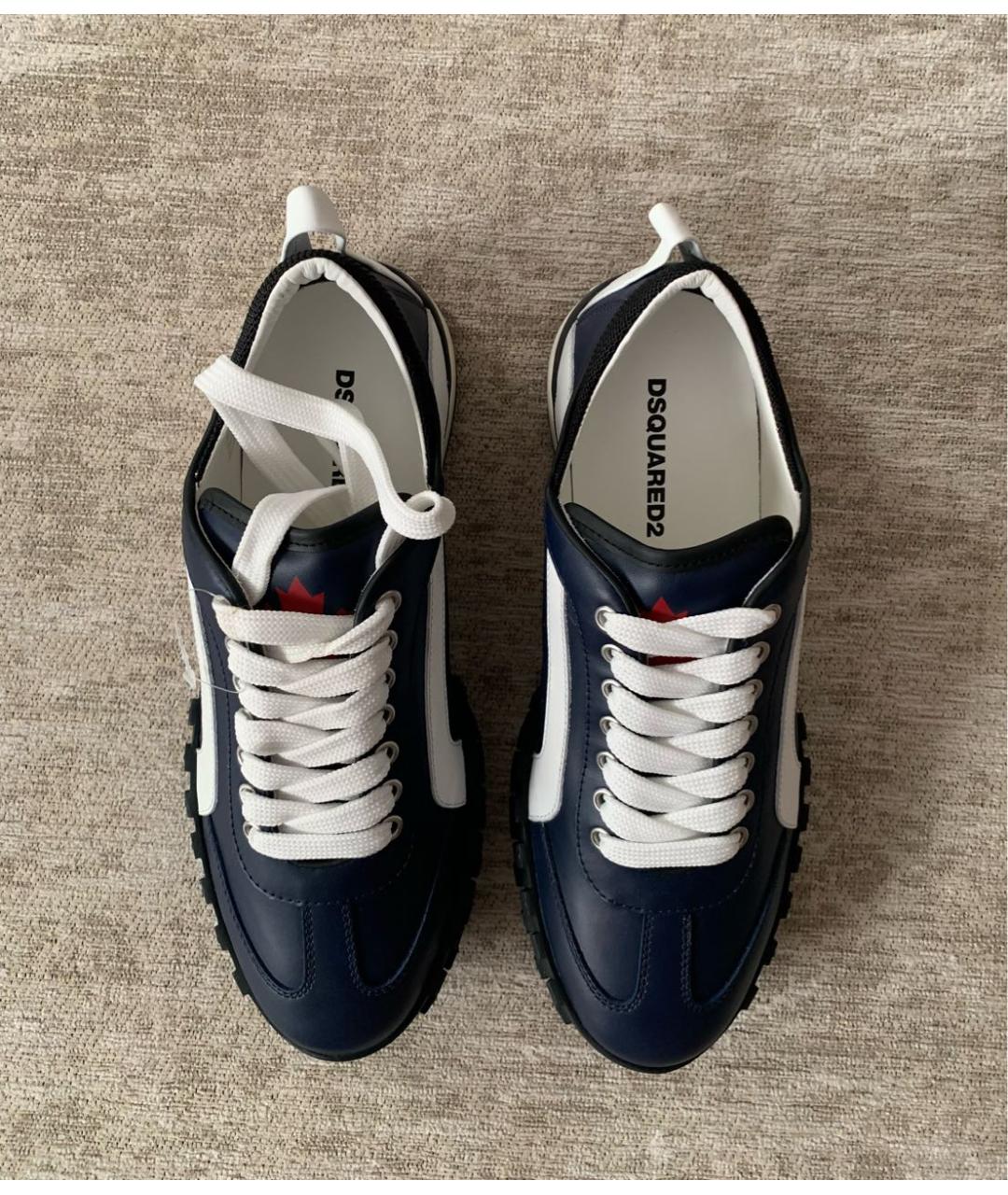 DSQUARED2 Темно-синие кожаные низкие кроссовки / кеды, фото 4