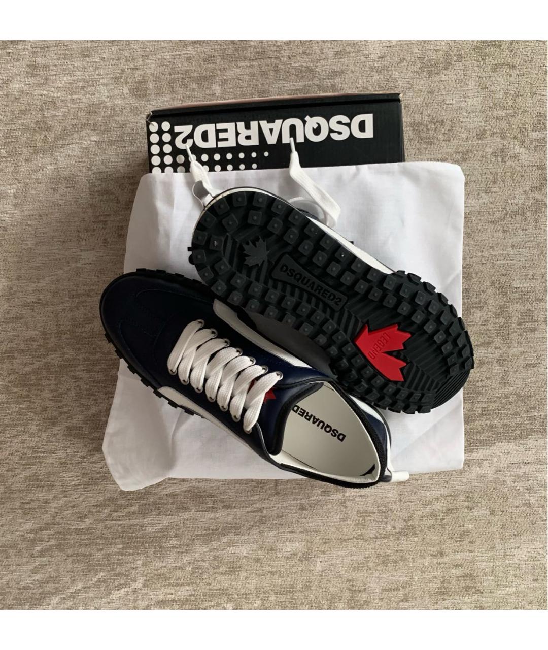 DSQUARED2 Темно-синие кожаные низкие кроссовки / кеды, фото 6