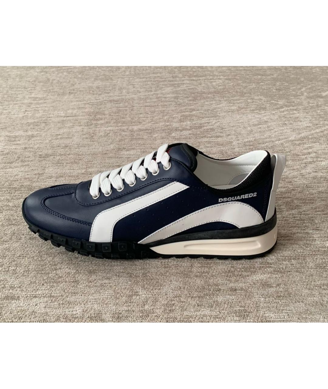 DSQUARED2 Темно-синие кожаные низкие кроссовки / кеды, фото 7