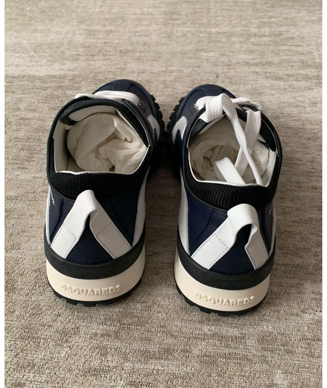 DSQUARED2 Темно-синие кожаные низкие кроссовки / кеды, фото 3